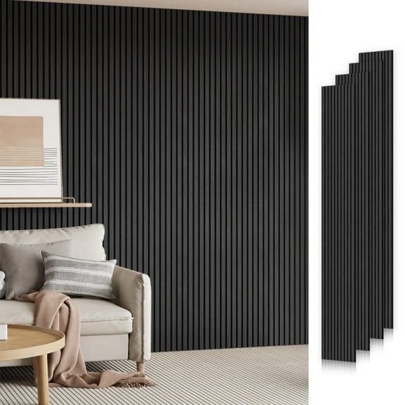 Easy4Home 4Pcs 106"x12.6" Soundproof Wood Slat Panels Acoustic Wall and Ceiling Panels, Dark Gray