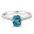 thumbnail image 2 of Gem Stone King 10K White Gold London Blue Topaz and White Diamond Solitaire Engagement Ring for Women | 1.63 Cttw | Oval 8X6MM | Gemstone November Birthstone | Size 7, 2 of 5