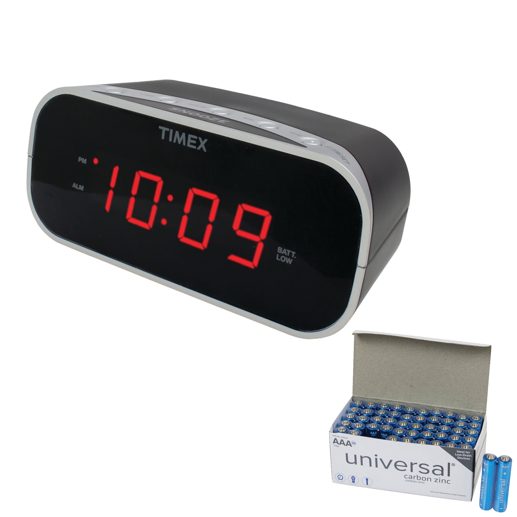Timex Audio T121B Alarm Clock With .7" Red Display (Black) & UPG AAA 50