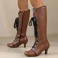 thumbnail image 2 of Guttear Women Vintage Victorian Boots 70s Lace up Ankle Boots Mid Heel Witch Granny Booties Shoes Cone Heel Zipper Almond Toe, 2 of 9