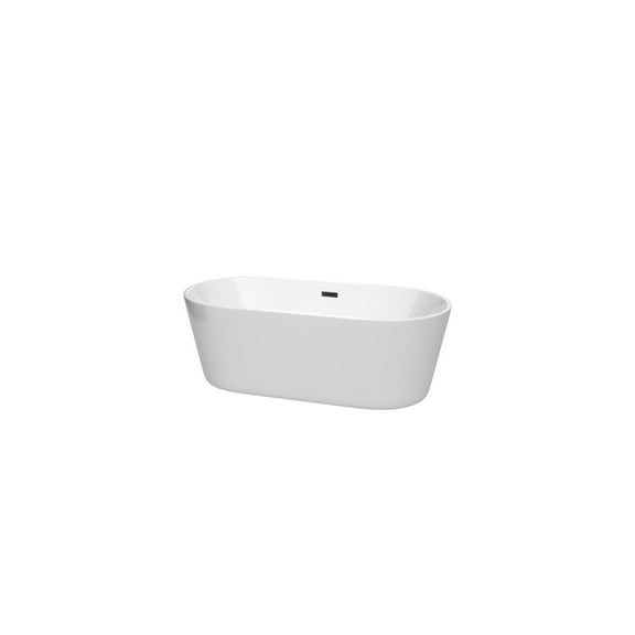 Freestanding Bathtub 67" White - Modern Bathroom Tub with Matte Black Drain