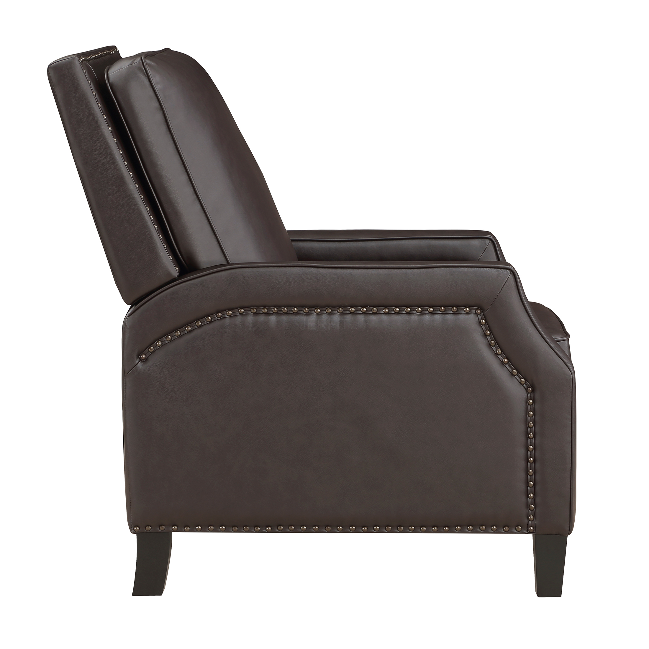 JERFIT Push Back Recliner Chair Dark Brown Faux Leather, Modern Transitional Living Room Furniture with Self-Reclining Motion and Nailhead Trim