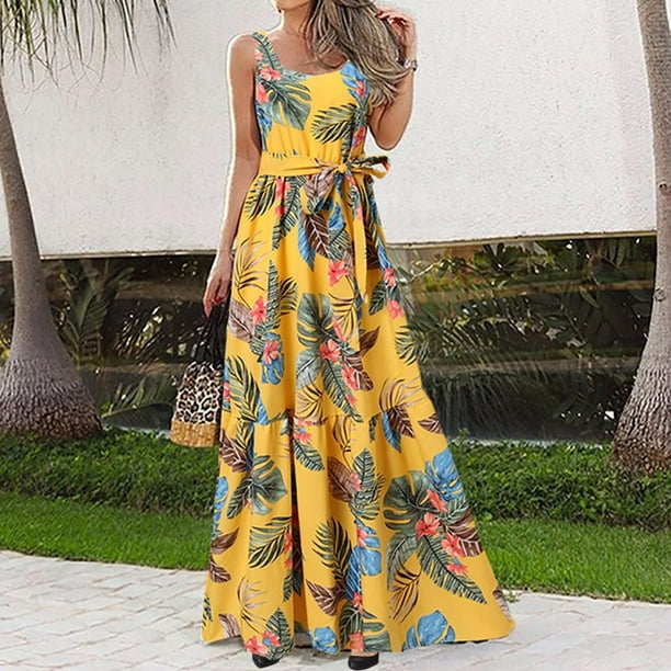 Yellow Sleeveless Tie Beach Dress & Reviews - Yellow
