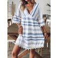 thumbnail image 6 of Women Striped V-Neck Geometric Pattern Casual Vacation Mini Dress with Lace Trim, 6 of 6