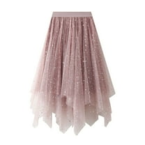 SWSMCLT Women's Tulle Skirt Mesh Tutu Skirt Elastic Waist Chiffon Halloween Pleated Summer Tea Length Tulle Skirt Pink Small-Large