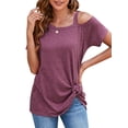 thumbnail image 6 of YouLoveIt Women's T Shirts Twist Knot Tops Cold Shoulder Tops Short Sleeve Twist Knot Front Tunic T Shirt Loose Blouses Tunic T Shirt for Women, 6 of 8