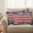 thumbnail image 2 of 4th of July Outdoor Waterproof Pillow Covers, Independence Day Red Blue Poppy Flower Stripe Decorative Rectangle Throw Pillowcase Sofa Cushion Sham for Patio/Couch/Chair, 20"x12" 2 Pack, 2 of 8