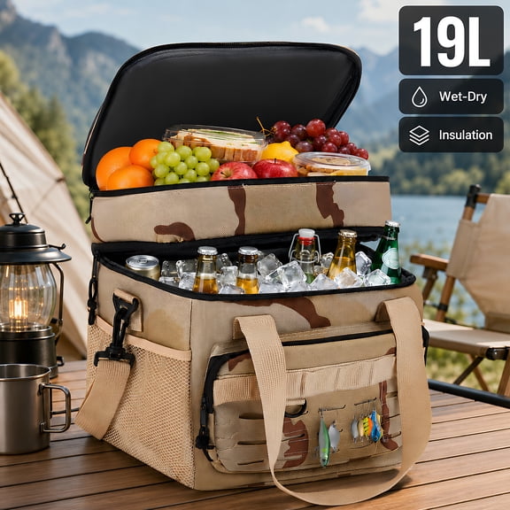 YTAKY Cooler Bag,16L Tactical Tackle Box, Wet Dry Separation Insulated Leakproof Expandable Lunch Cooler with Molle Multi Pockets Detachable Strap for Fishing Camping Work
