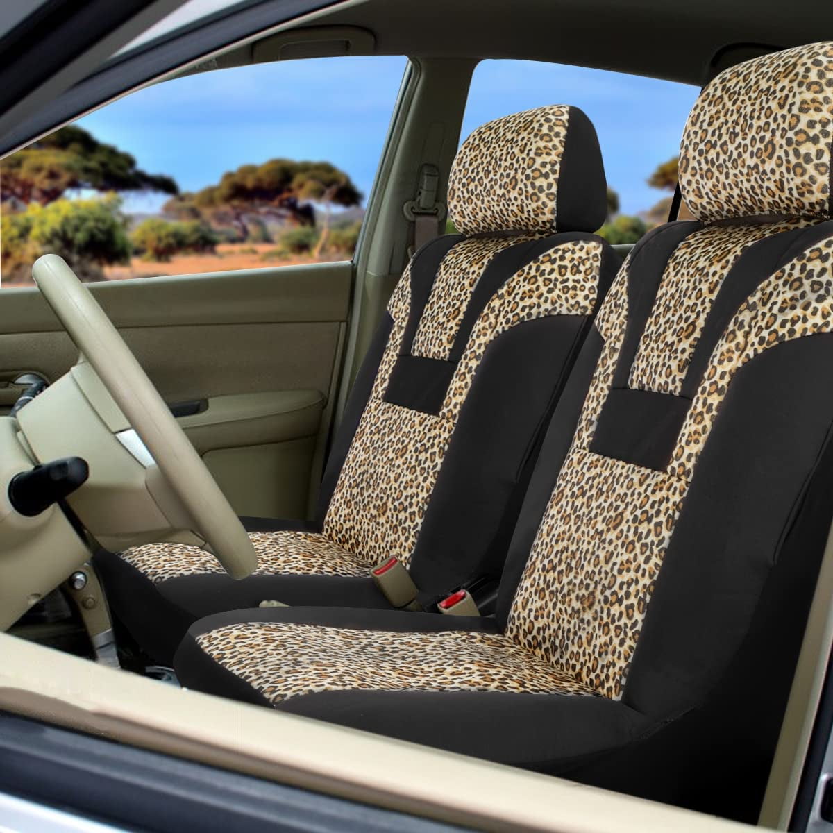 INFANZIA Leopard Car Seat Covers Cheetah Pattern Integrated Auto Seat