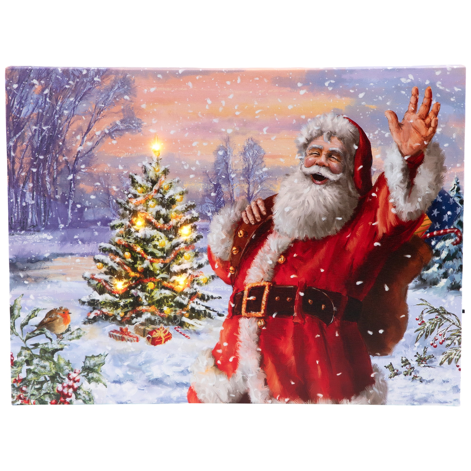 Northlight Lighted Santa with Christmas Tree Canvas Wall Art - 11.75" x 15.75"