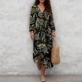 thumbnail image 4 of DISNIMO Boho Flower Printed Womens Casual Maxi Dress V Neck 3/4 Sleeve Dress Loose Fit Shift Dress Linen-Like Fashion Long Dresses for Women, L, 4 of 6