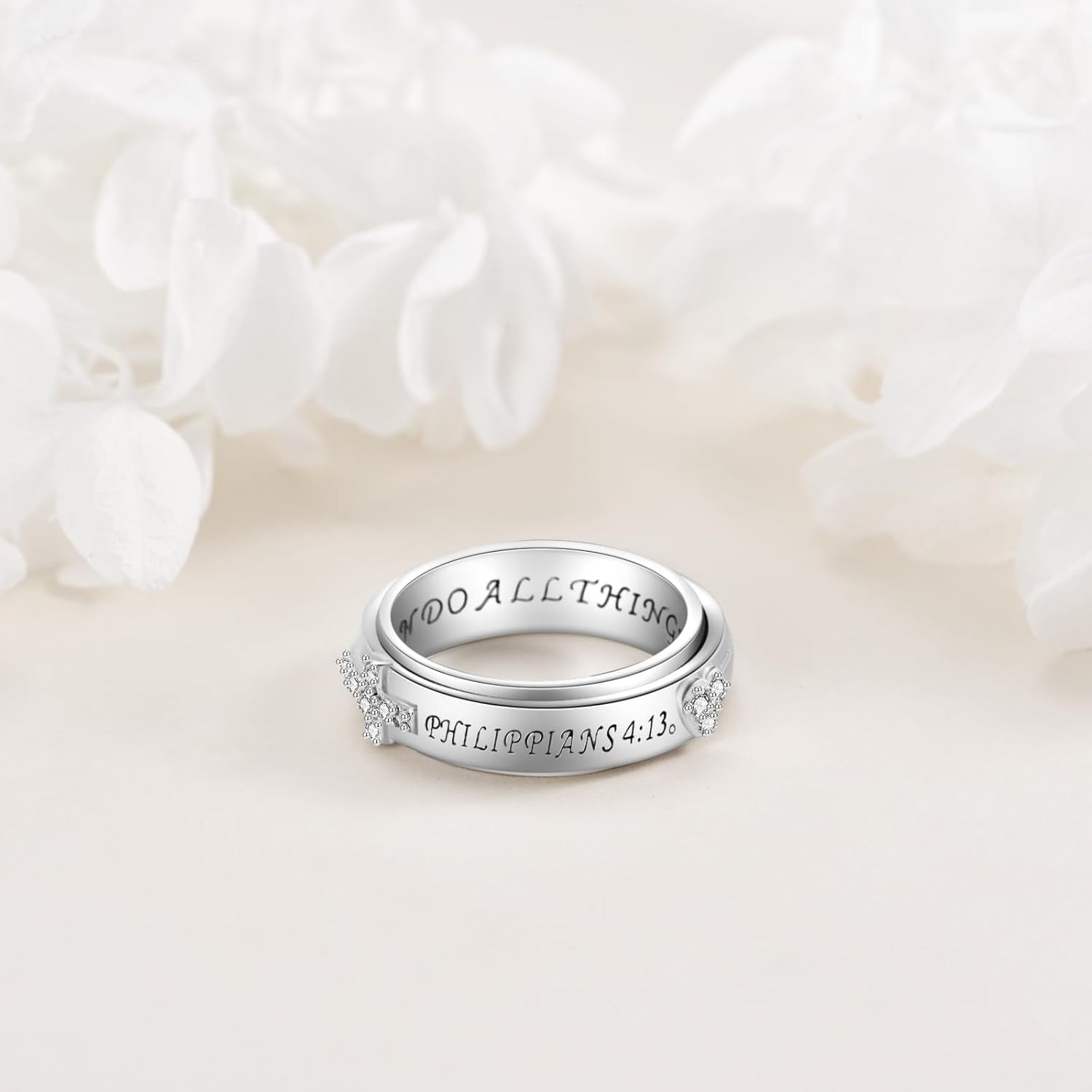 YAFEINI 925 Sterling Silver Anxiety Fidget Spinner Ring Size7/8 Cross Heart Engraved Ring Zircon Jewelry Gift for Women Men
