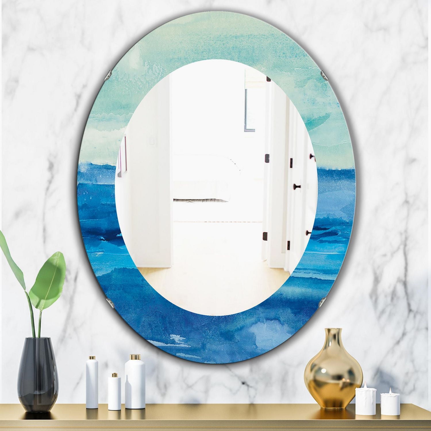 Designart 'Out To Sea' Traditional Mirror - Oval or Round Wall Mirror - 24x36