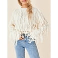 thumbnail image 5 of Biekopu Women Knit Sweater Long Sleeve Crew Neck Tasseled Solid Pullover Tops Streetwear, 5 of 9