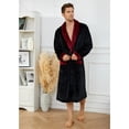 thumbnail image 6 of U2SKIIN Mens Fleece Robe, Plush Collar Shawl Bathrobe for Men Long Flannel Robes（Black/Dark Red, Small-Medium）, 6 of 8