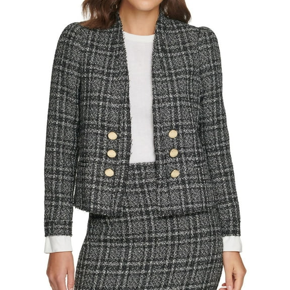 DKNY Womens Plaid Six Button Jackets & Blazers, Black, Petite, 6P