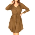 thumbnail image 3 of Txlixc Vestido casual de primavera para mujeres, botón de cuello V de color sólido Txlixc moda, 3 of 6