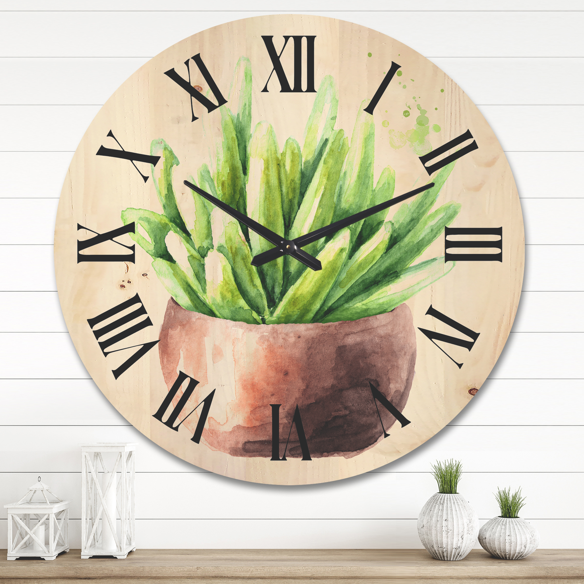 Designart 'Succulent Flower In Terracotta Clypot I' Traditional Wood Wall Clock