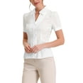 thumbnail image 4 of INSPIRE CHIC V Neck Work Tops for Women's Short Sleeve Button Down Shirt White XS, 4 of 6