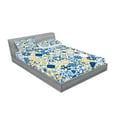 thumbnail image 2 of Ambesonne Yellow and Blue Fitted Sheet & Pillow Sham Set, Mosaic Azulejo, Queen, Violet Blue Mustard, 2 of 2
