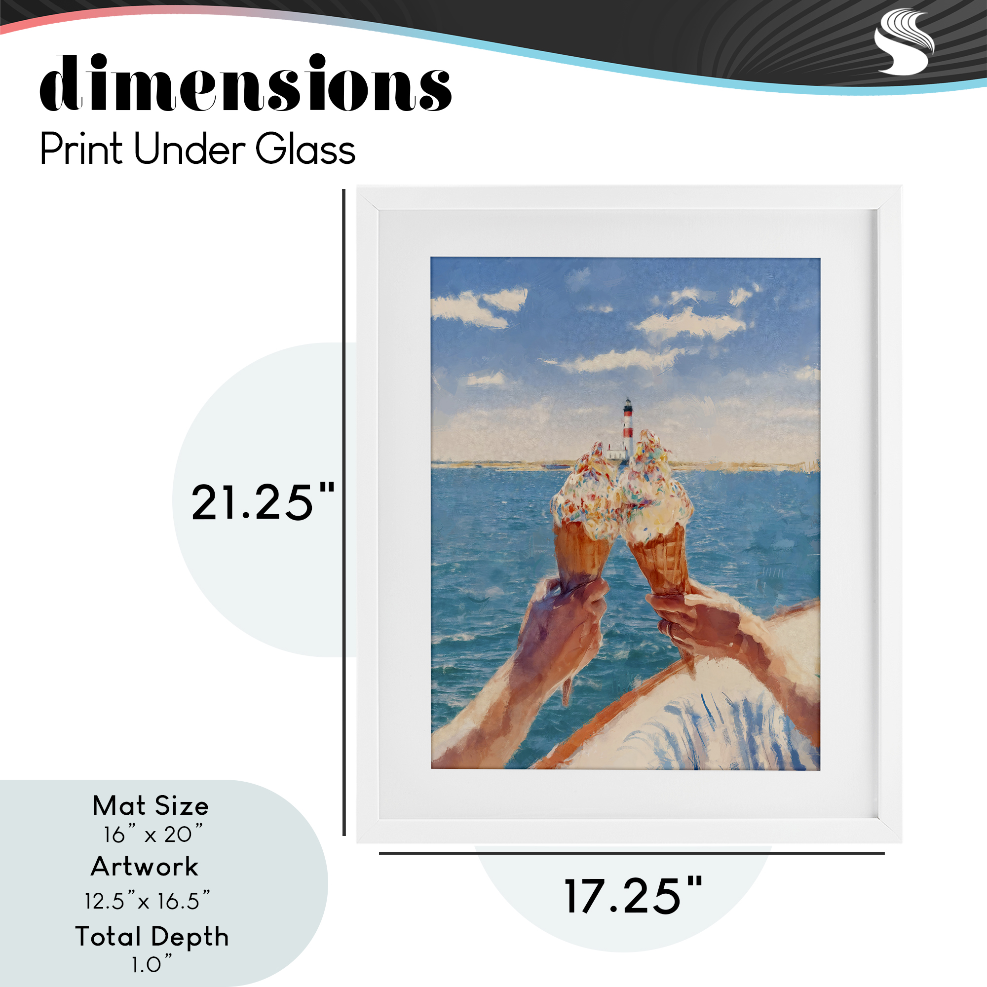 Ice Cream Cheers on Boat White Framed Print Under Glass, design by Ziwei Li