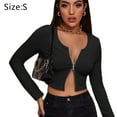 thumbnail image 2 of Women's Top Sexy Long Sleeve V Neck Shirts Fall Front Slim Fit Ribbed Basic Top, 2 of 5