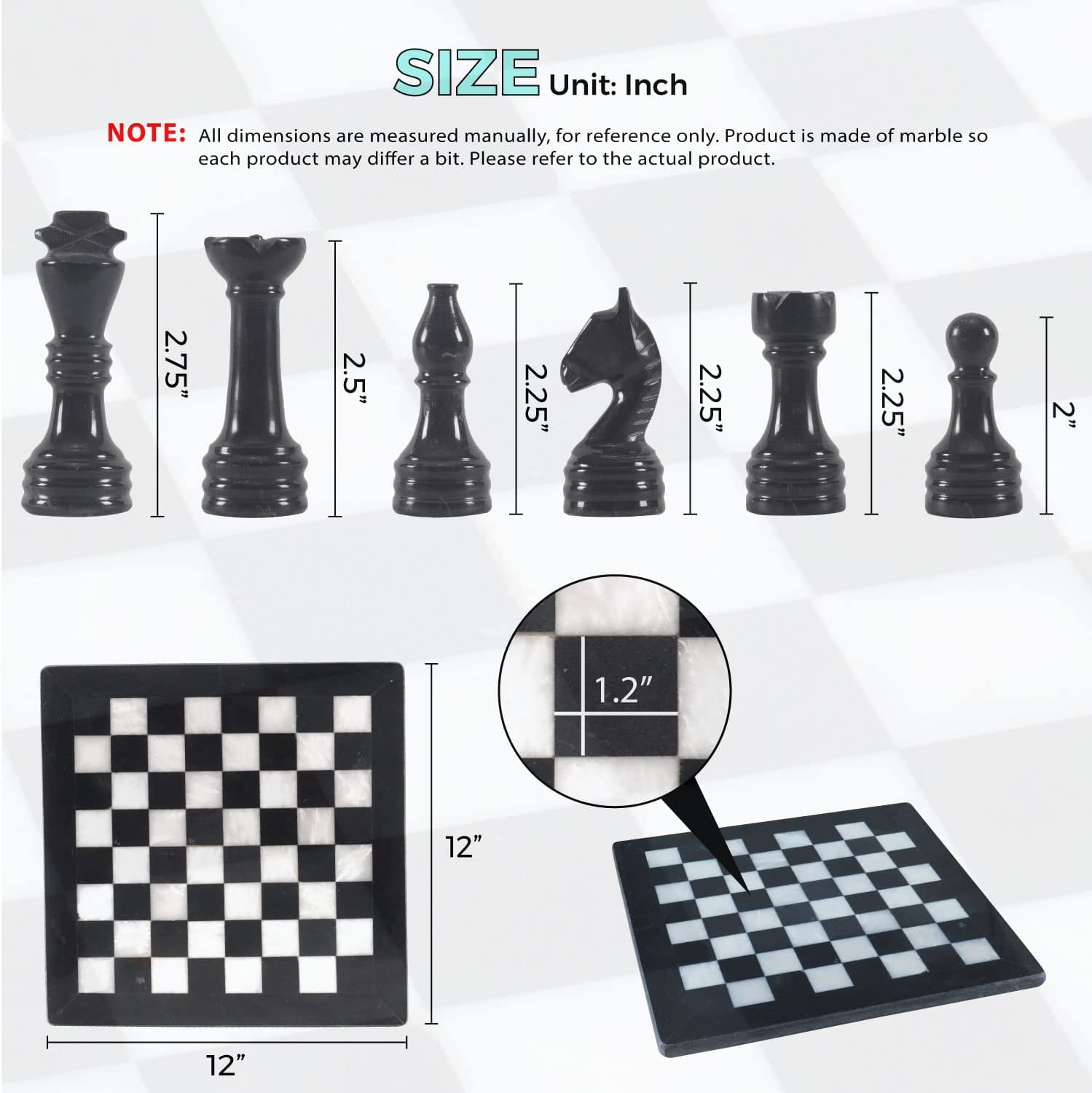 Radicaln Marble Chess Set 12 Inches Black and White Handmade Chess