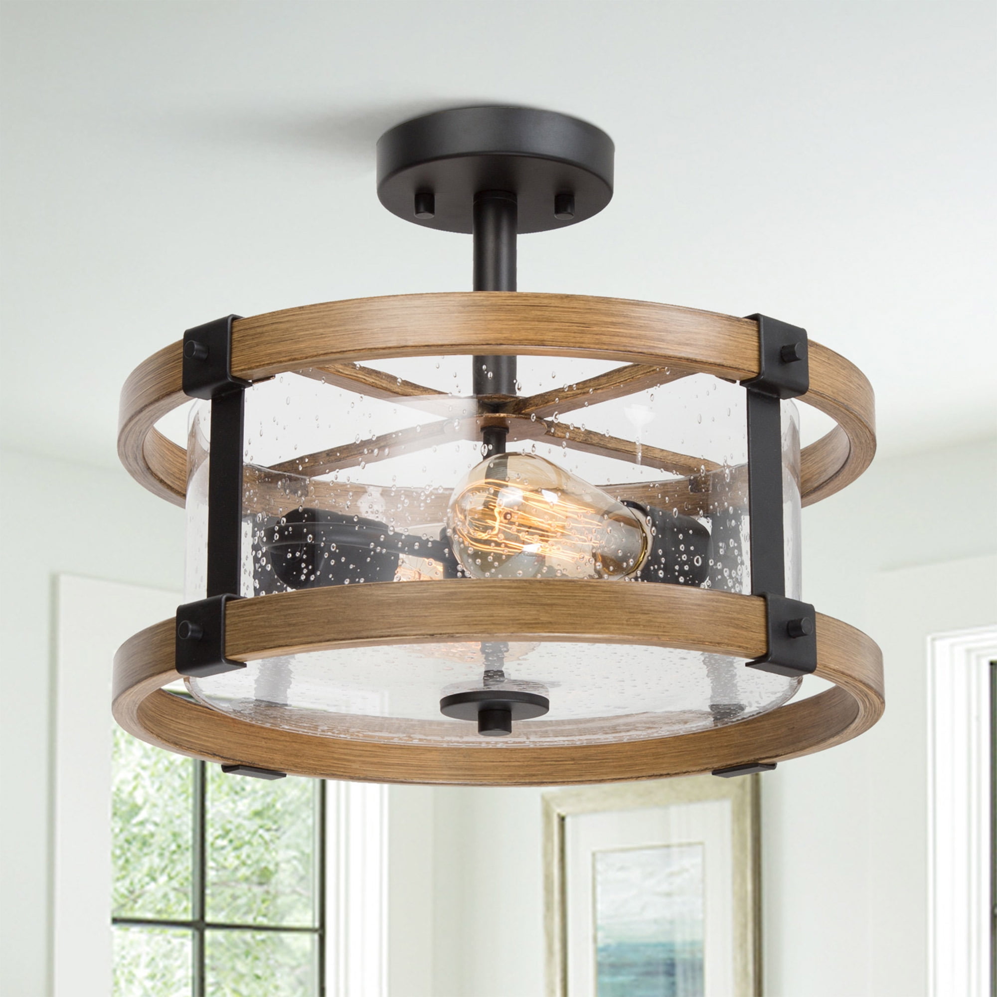 LNC Farmhouse 2-Light Semi-Flush Mount Light with Seeded