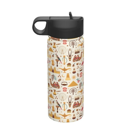 

Salouo UAE Travel1 Pattern 18 oz Water Bottle With Straw Stainless Steel Sports Water Cup Flask Wide Mouth Travel Thermal Mug for Home Office Car