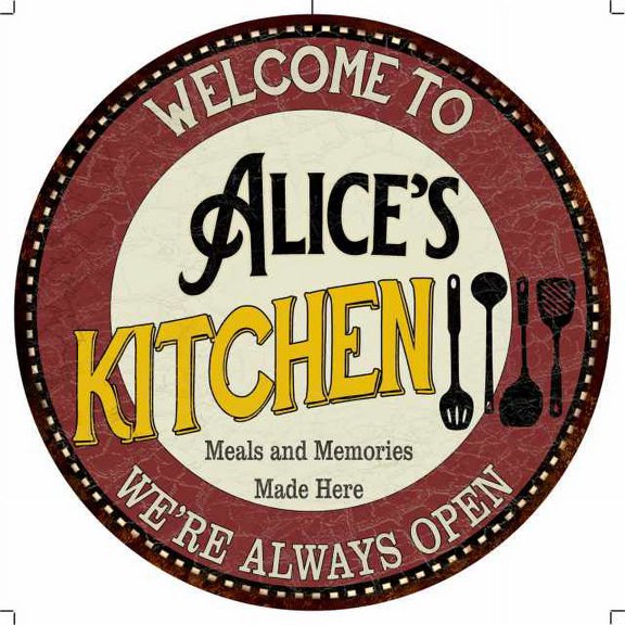 Alice's Kitchen 12" Round Metal Sign Bar Game Room Wall Déco 200120040053
