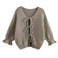 thumbnail image 4 of Fall Cardigans Women Fashion Three Quarter Sleeve Tie Front Sweater Round Neck Loose Bow Knitted Sweater Top Light Weight Cardigan, 4 of 5
