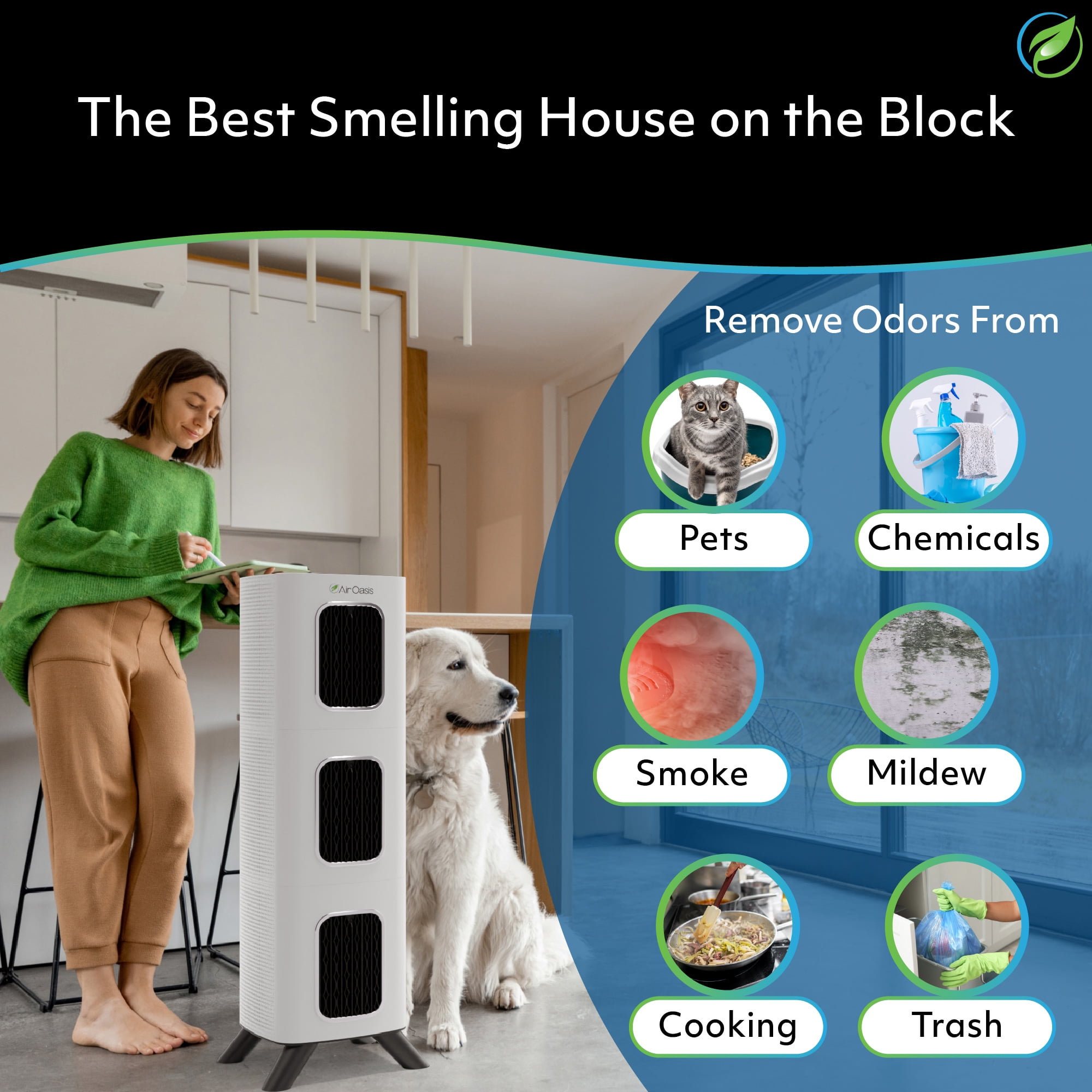 Air Oasis iAdaptAir 2.0 Large air purifier – 3,975 Sq Ft Coverage, 5-Stage HEPA, UV and Carbon Purifier, 530 CFM