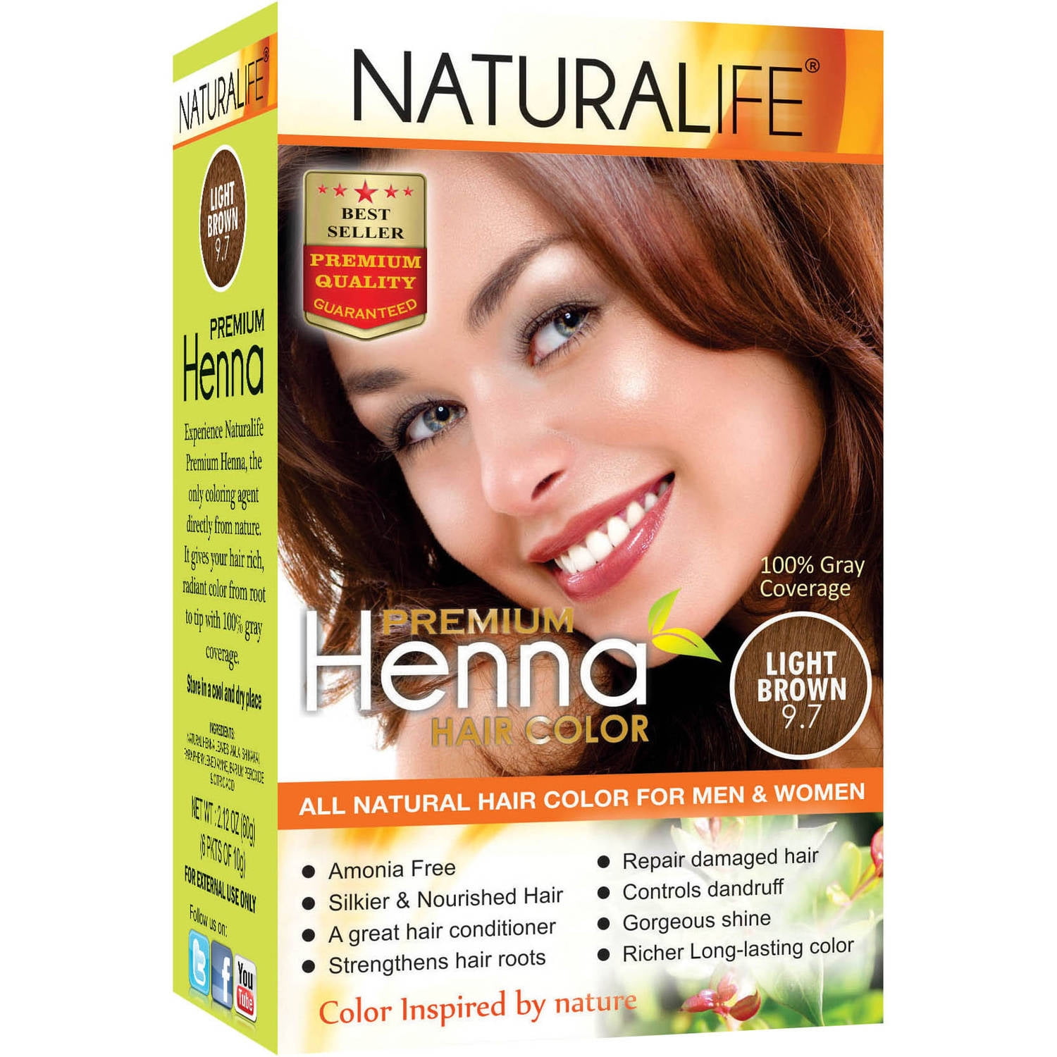 Naturalife Henna Natural Hair Color for Men & Women, Light Brown  -  