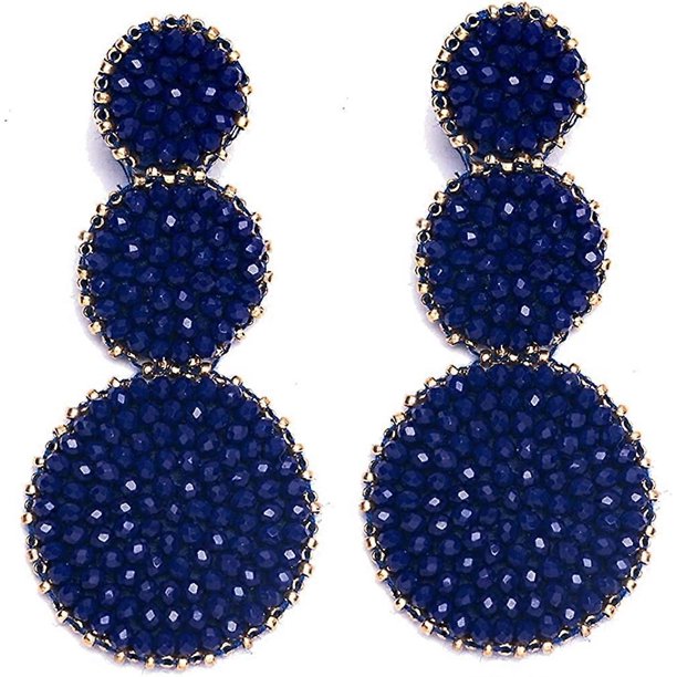 Pendientes grandes de cuentas redondas u2013 Pendientes grandes de cuentas nativas bohemias colgantes para mujeres y niñas, pendientes largos de cuentas de semillas hechos a mano bohemios f