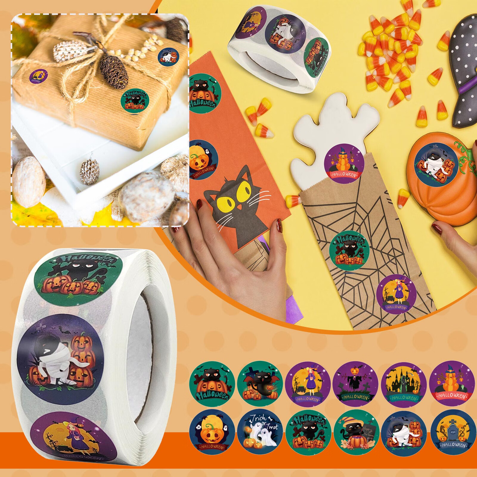 Pack Halloween Sticker Label Decoration 1 Roll Of 500 Stickers For