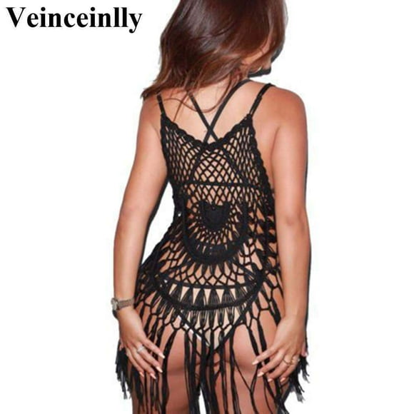 Women'S Hollow Out Fringe Beach Cover Up