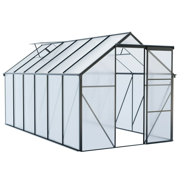 6x12 FT Walk-In Greenhouse Black - Aluminum Frame with Raised Base & All-Season Durability