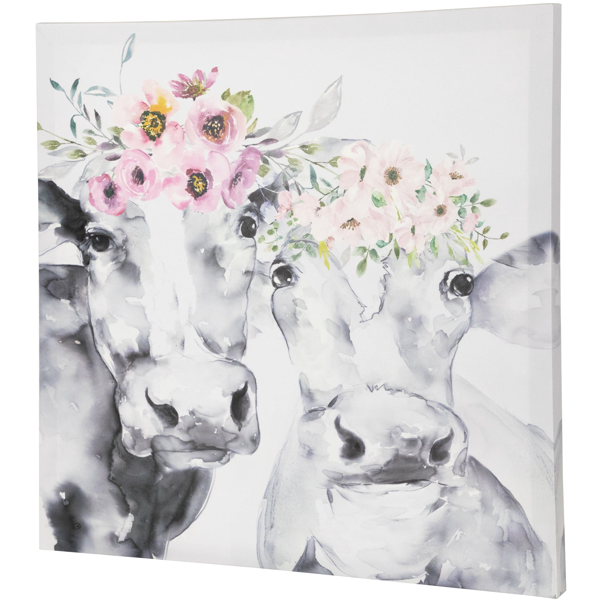 Northlight Cows with Wildflowers Canvas Wall Art - 17.5" x 17.5"
