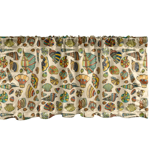 Ambesonne Underwater Window Valance, Ethnic Aquatic Creatures, 54" X 18", Champagne Multicolor