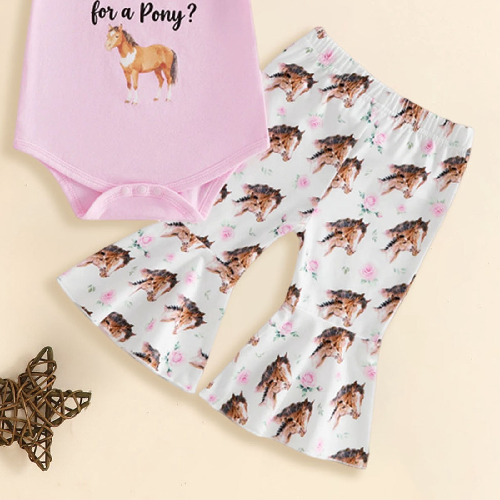 Faraee Baby Girl Clothes Newborn Outfits with Headband Letter Short Sleeve Romper Cow Print Flare Pants 3Pcs Summer Set (3-6M,Pink)