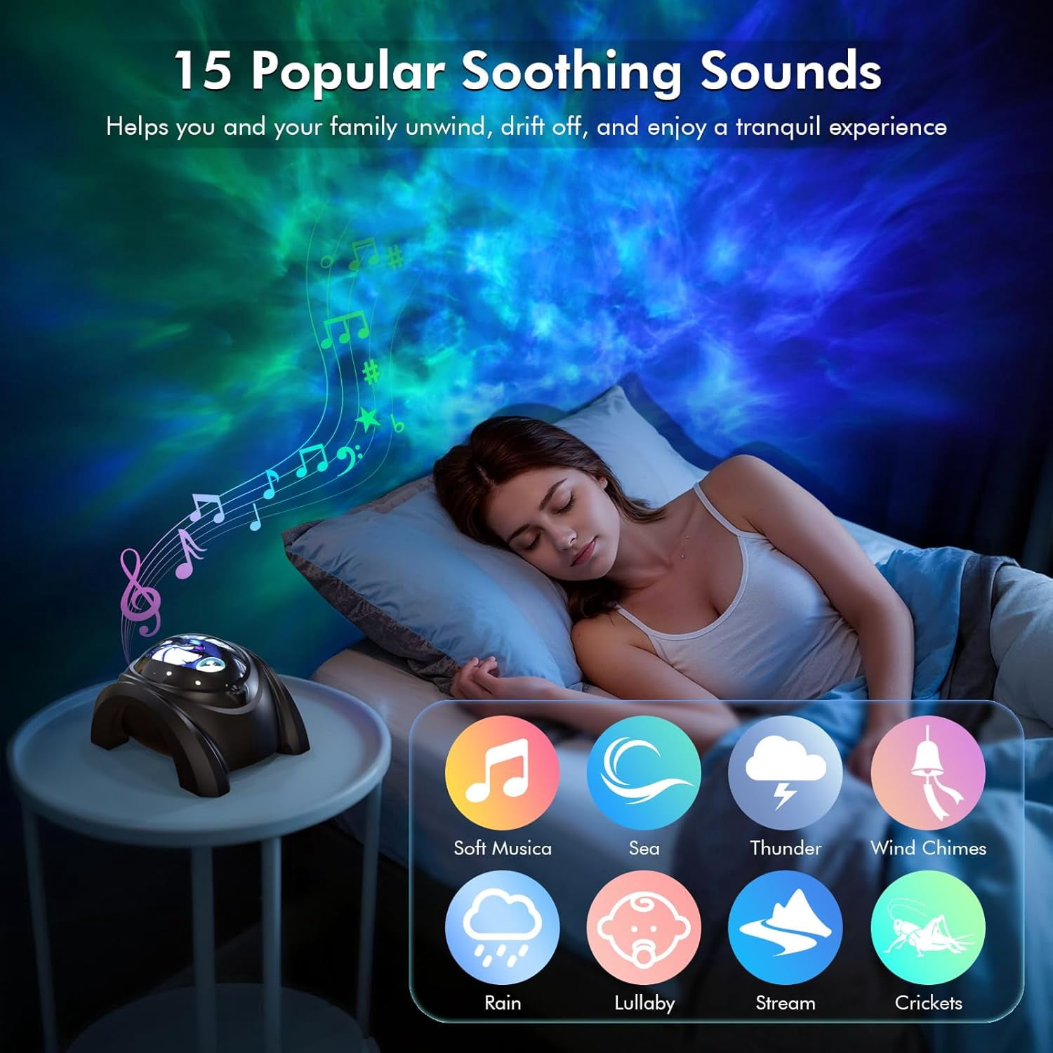 Dual Lens Galaxy Projector, Star Projector for Bedroom with Bluetooth Speaker & White Noise, Remote, Timer, Aurora Nebula Night Light Kids Room Decor, Party, Gifts Adults Teen