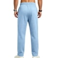 thumbnail image 5 of GrmtClth Casual Pants for Men Drawstring Elastic Waist Lightweight Linen Pants Loose Fit Straight Legs Beach Trousers with Pockets Light Blue S, 5 of 7