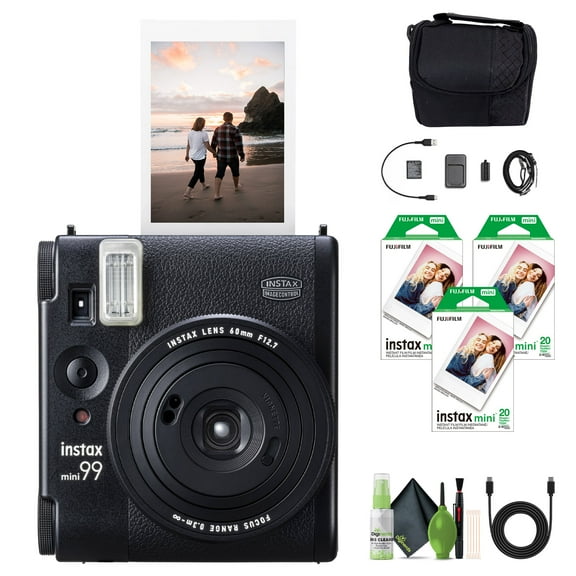 Fujifilm Instax Mini 99 Analog Instant Film Camera Bundle with Instax Mini Instant Film (60 Exposures)   Travel Bag   Lens Cleaning Kit, Perfect Camera for Kids, Wedding, Birthday Or Any Occasion