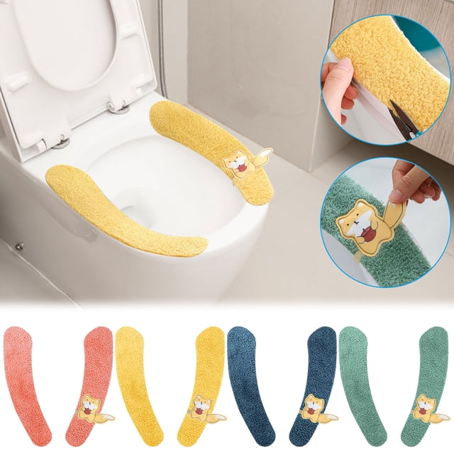 Sentmoon Coussin de Siège de Toilette Coussiné Siège de Toilette Siège de Toilette pour la Maison Épaissi avec Poignée Anneau de Toilette d'Hiver Ensembles Lavables Siège de Toilette Tricoté Résistant à l'Usure
