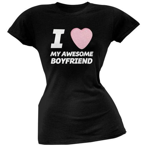 I Love My Awesome Boyfriend Candy Heart Black Soft Juniors T-Shirt - Small