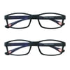 2 Packs Unisex Fashion Rectangular Reading Glasses Blue Light Blocking Readers for Men Women +1.00