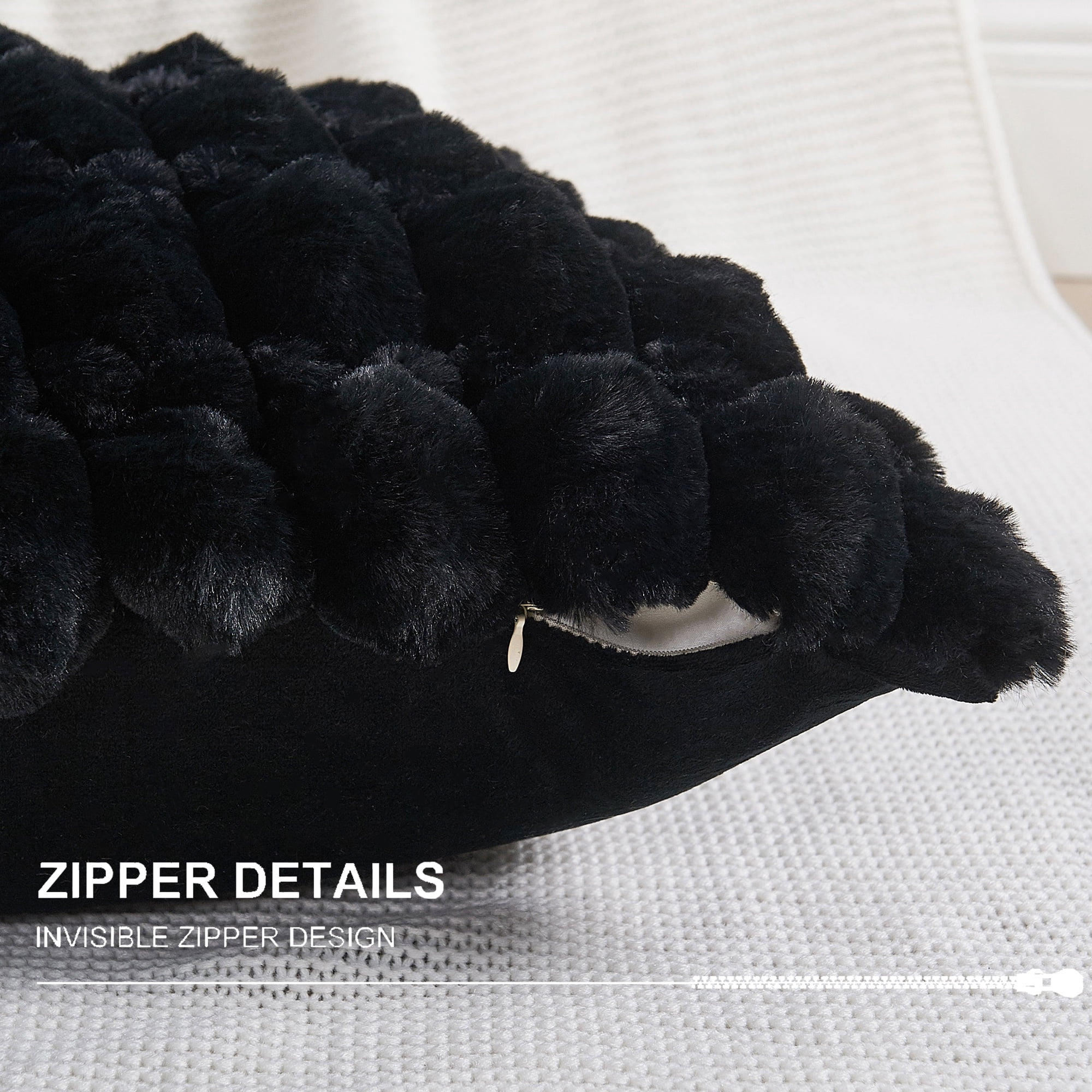 Home Soft Things Textured Spandex Bubble Faux Fur Pillow Covers, Set of 2, 20"x20", Black