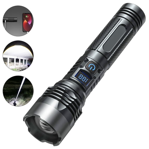 TEIPUERY Rechargeable Tactical Flashlight, USB-C LED Flashlight with Zoom Focus & Digital Display for Camping and Emergency Use