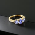 thumbnail image 3 of Gem Stone King 1.79 Ct Oval Blue Tanzanite 18K Yellow Gold Plated Silver Moissanite Ring (Size 5), 3 of 4