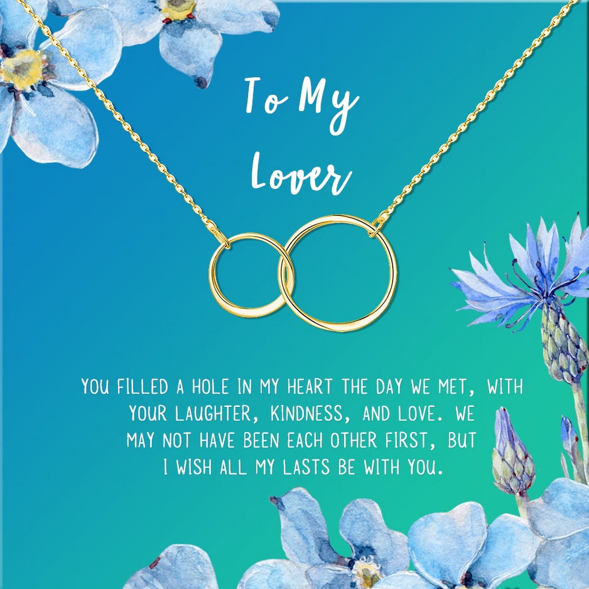 Anavia To My Lover Necklace Gift, Lover Birthday Gift, Mother's Day Gift, Proposal Gift, Card Gift for Girlfriend-[Gold Infinity Double Ring, Bright Blue Gift Card]